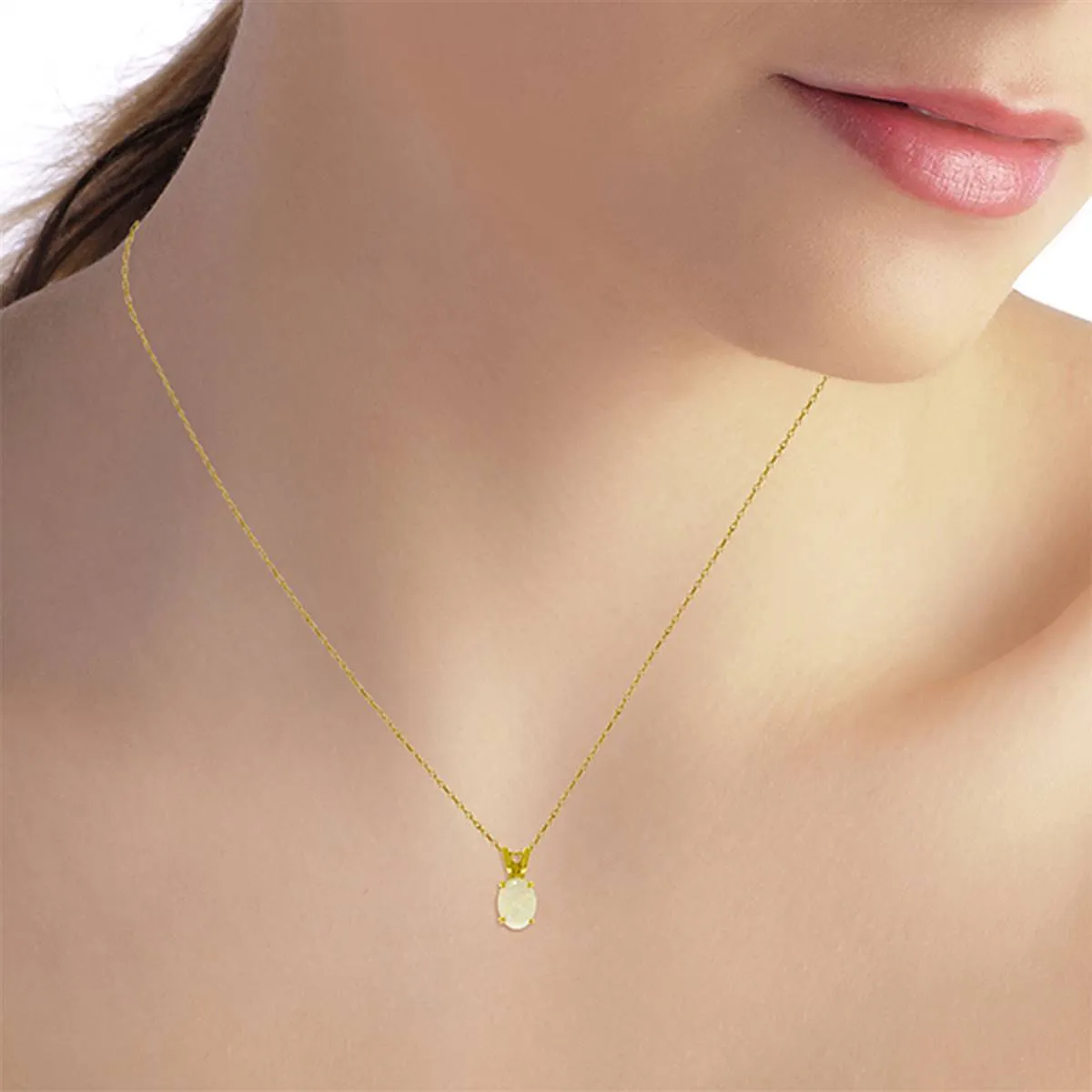 0.45 Carat 14K Solid Yellow Gold Floating In Clowds Opal Necklace