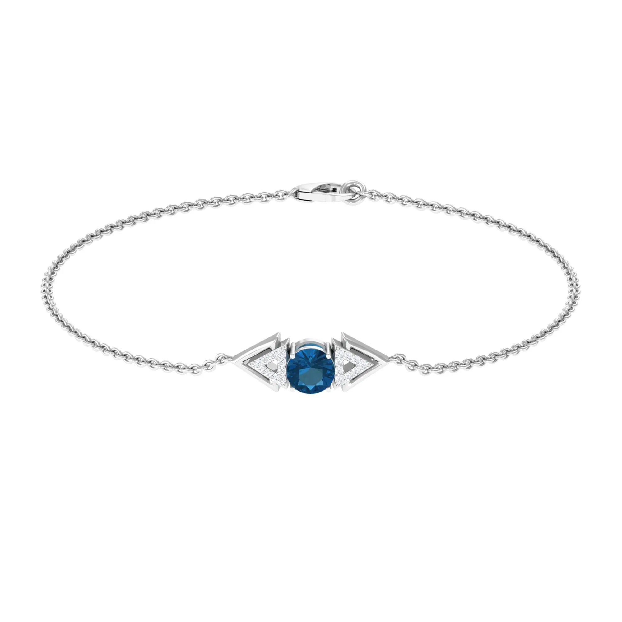 0.75 CT Minimal London Blue Topaz and Diamond Geometric Chain Bracelet