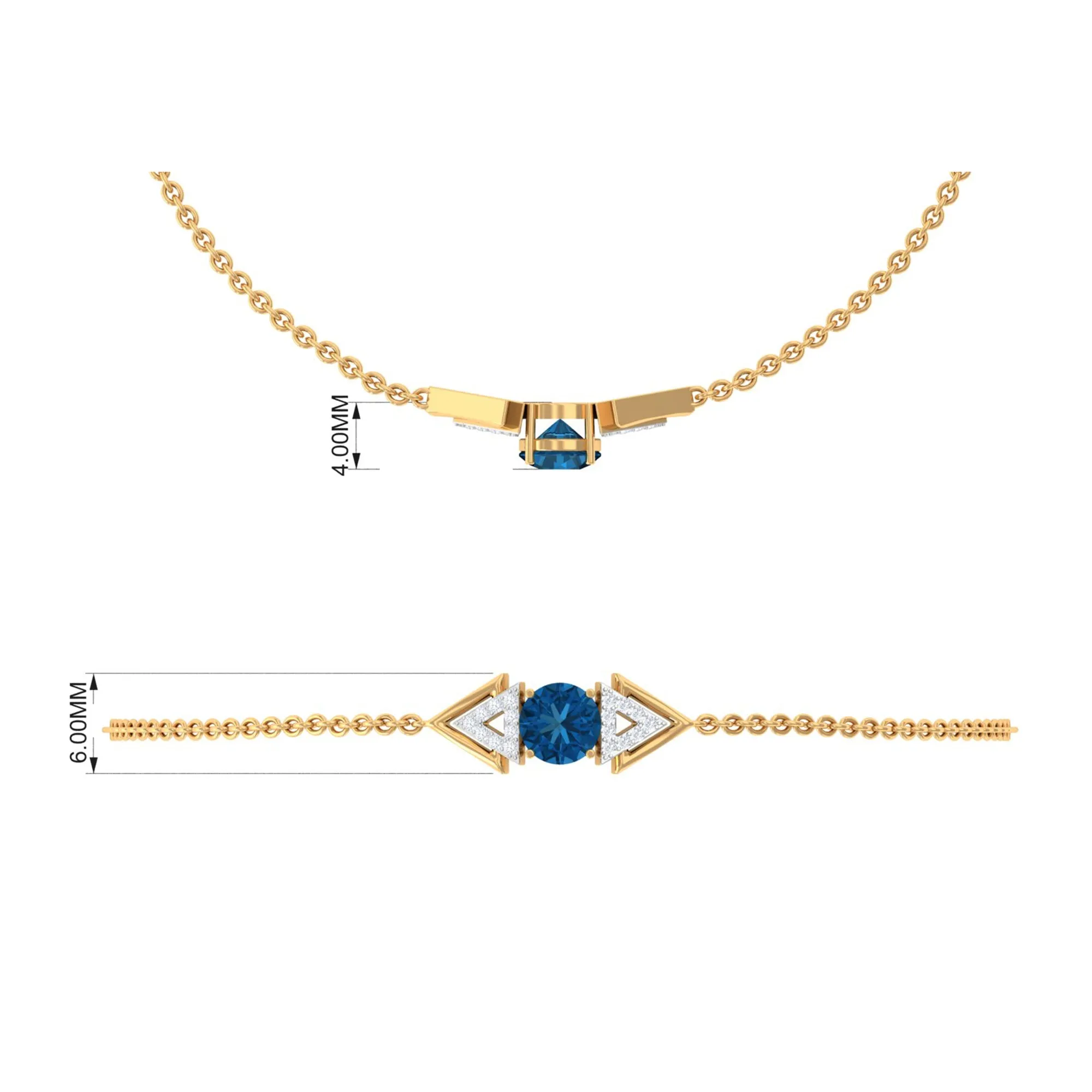 0.75 CT Minimal London Blue Topaz and Diamond Geometric Chain Bracelet
