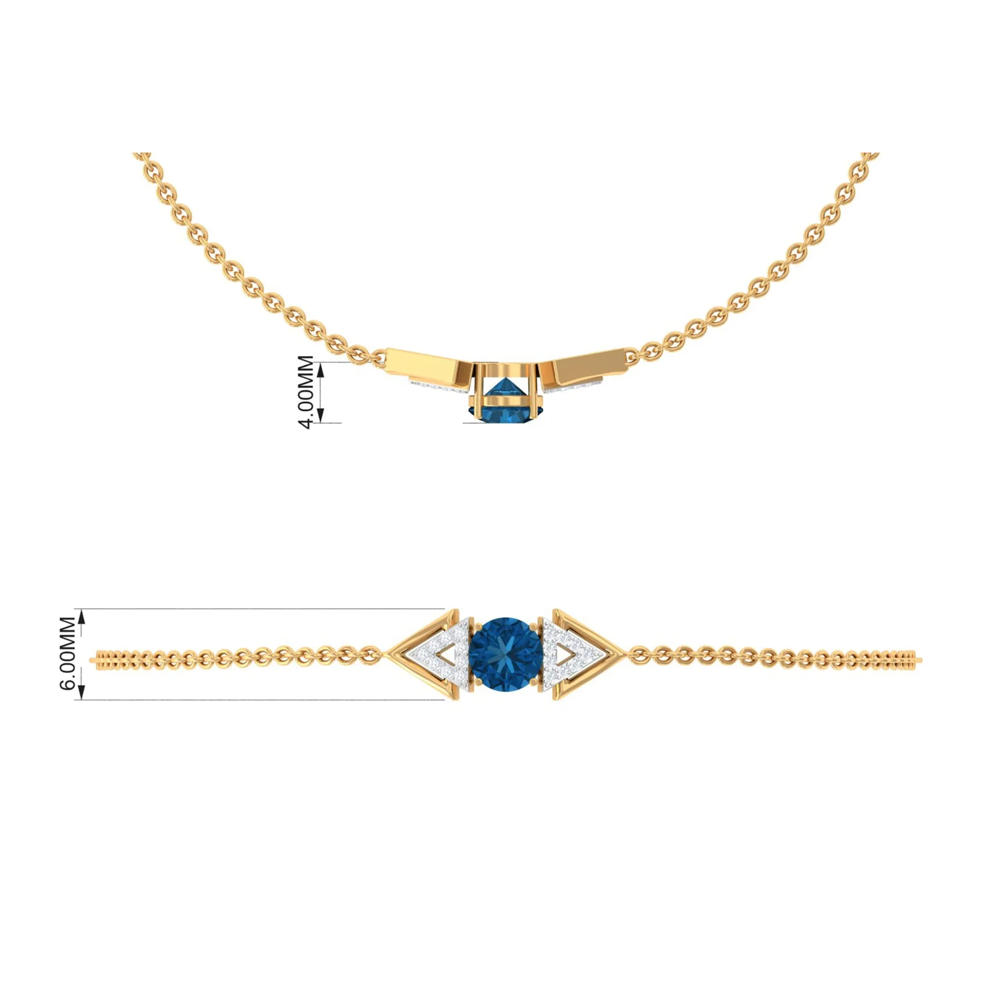 0.75 CT Minimal London Blue Topaz and Diamond Geometric Chain Bracelet