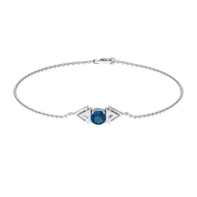 0.75 CT Minimal London Blue Topaz and Diamond Geometric Chain Bracelet