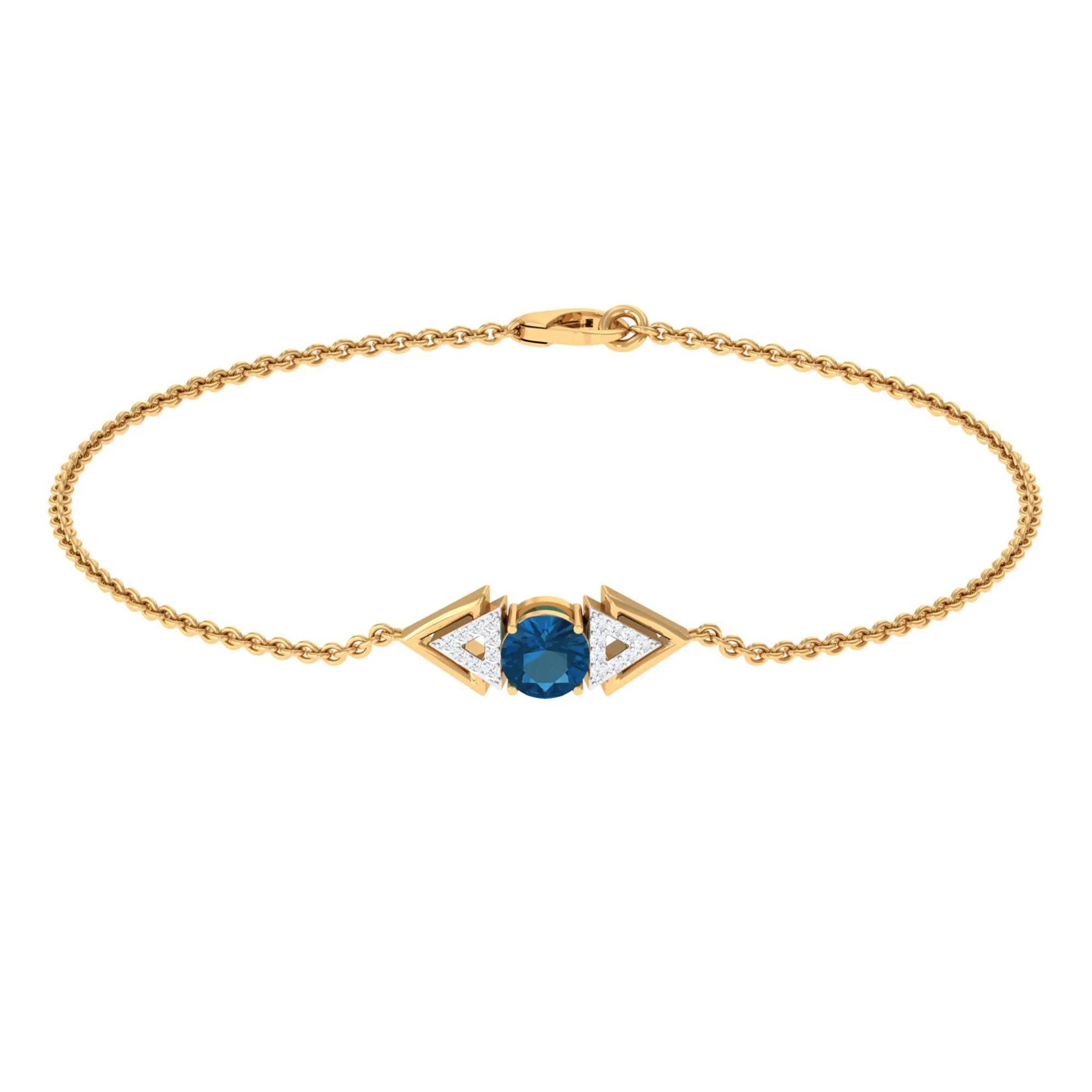 0.75 CT Minimal London Blue Topaz and Diamond Geometric Chain Bracelet