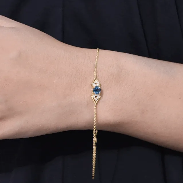 0.75 CT Minimal London Blue Topaz and Diamond Geometric Chain Bracelet