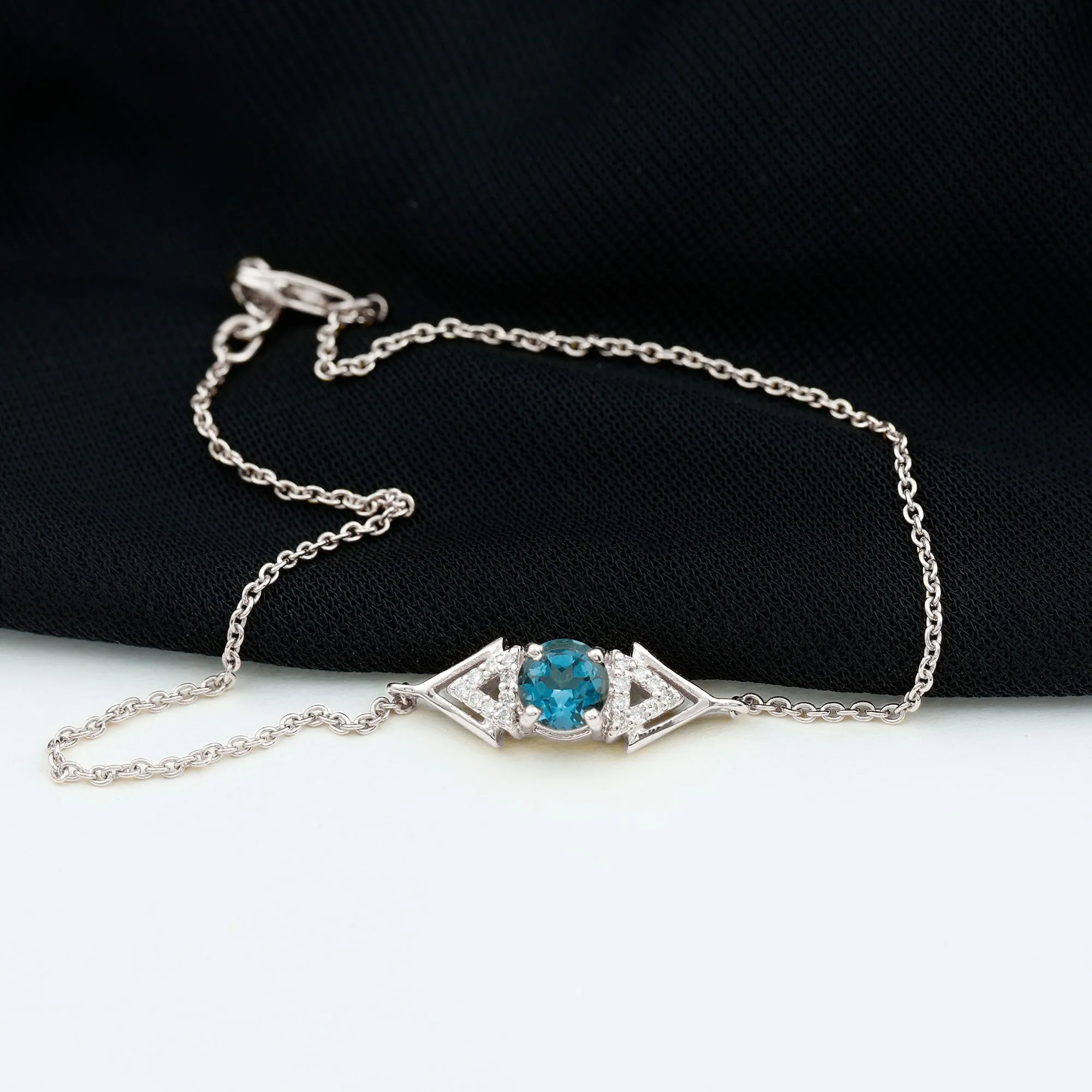 0.75 CT Minimal London Blue Topaz and Diamond Geometric Chain Bracelet