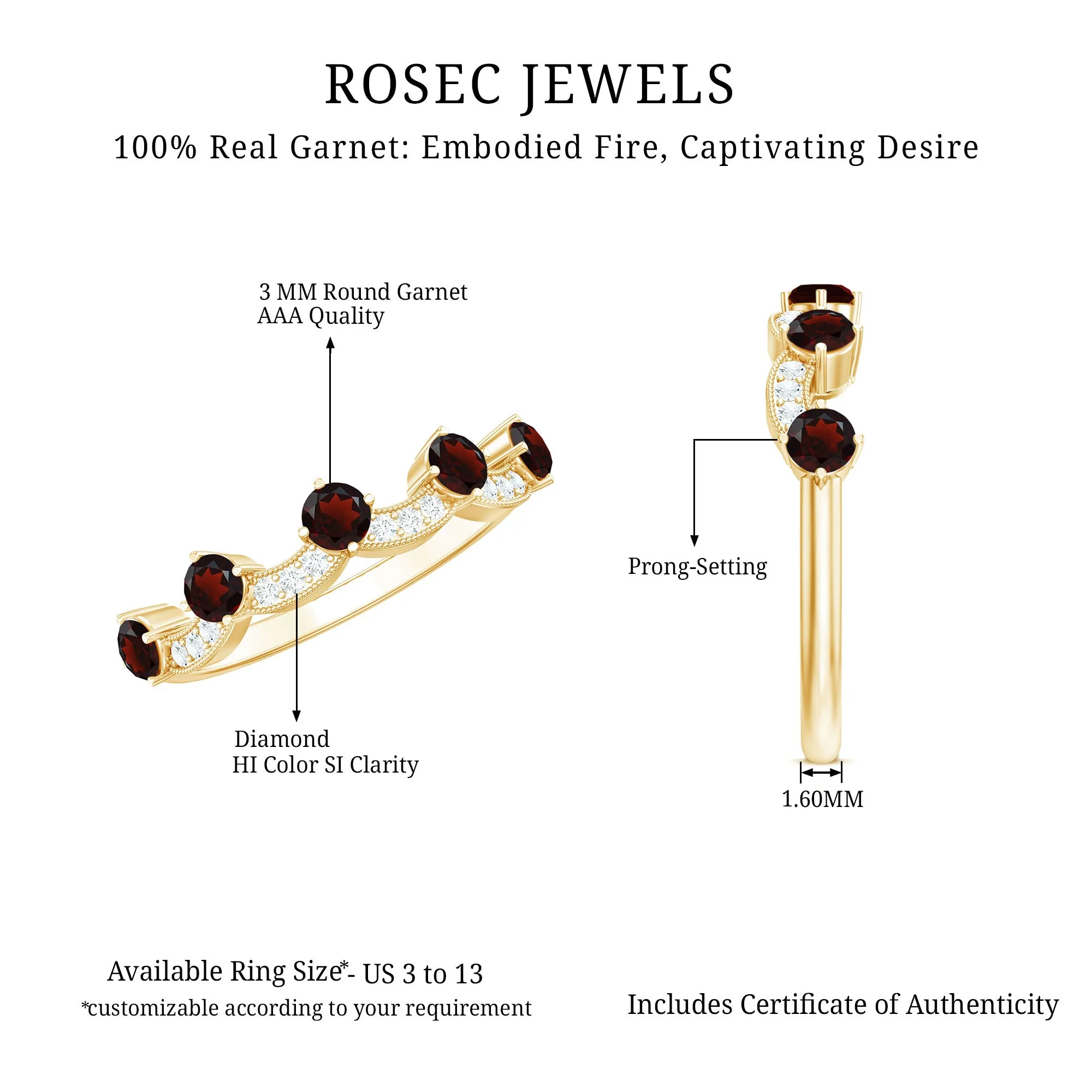 1 CT Garnet and Diamond Stackable Wave Ring
