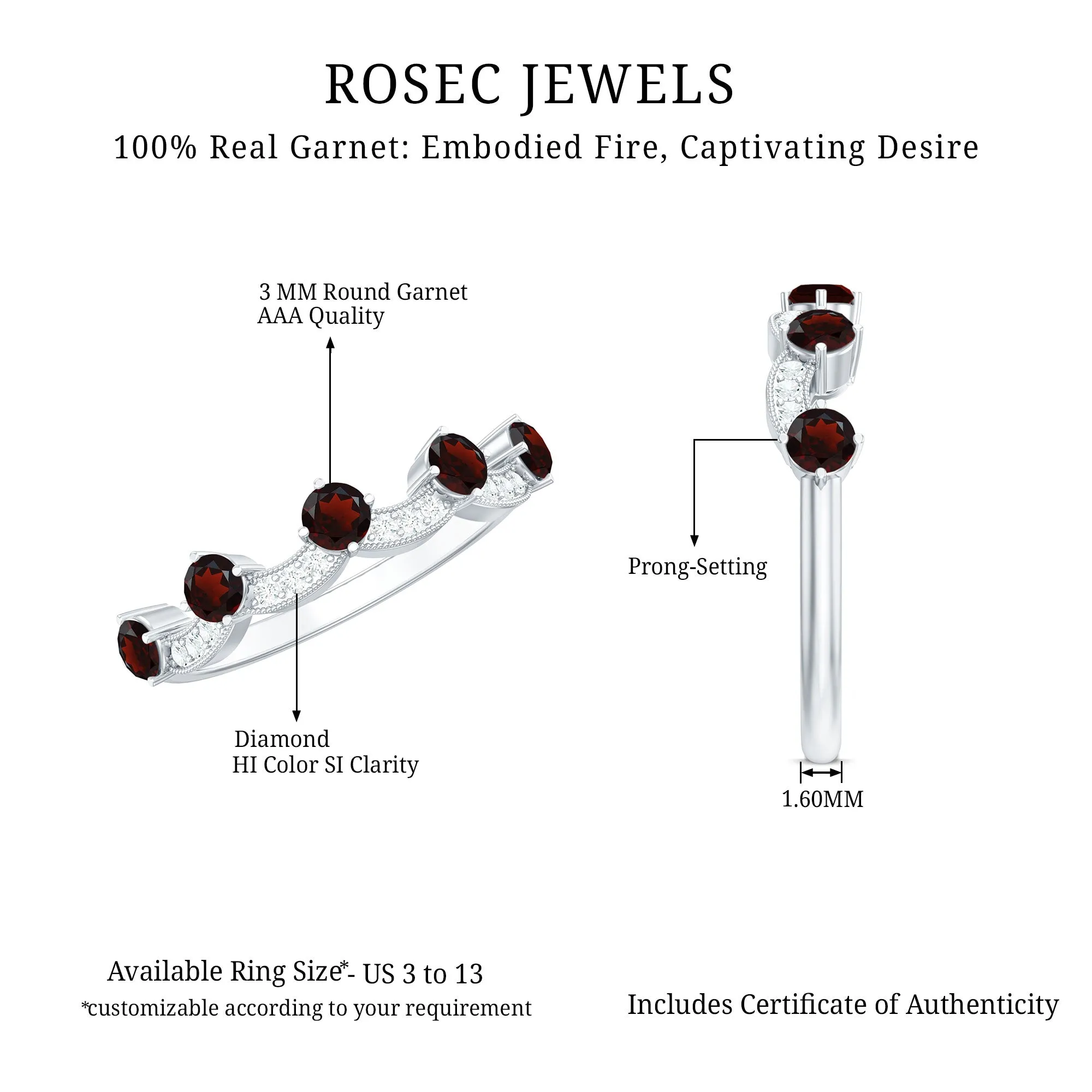 1 CT Garnet and Diamond Stackable Wave Ring