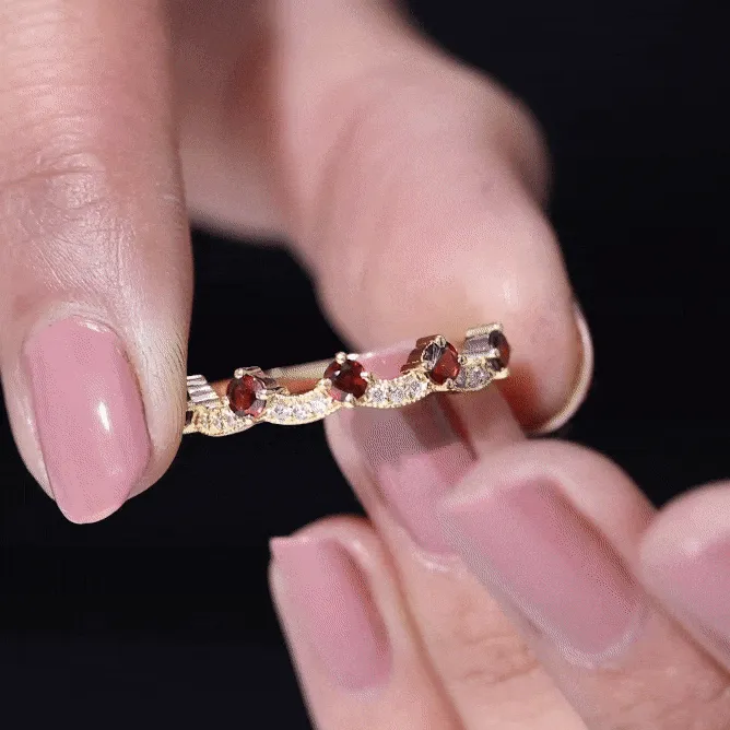 1 CT Garnet and Diamond Stackable Wave Ring