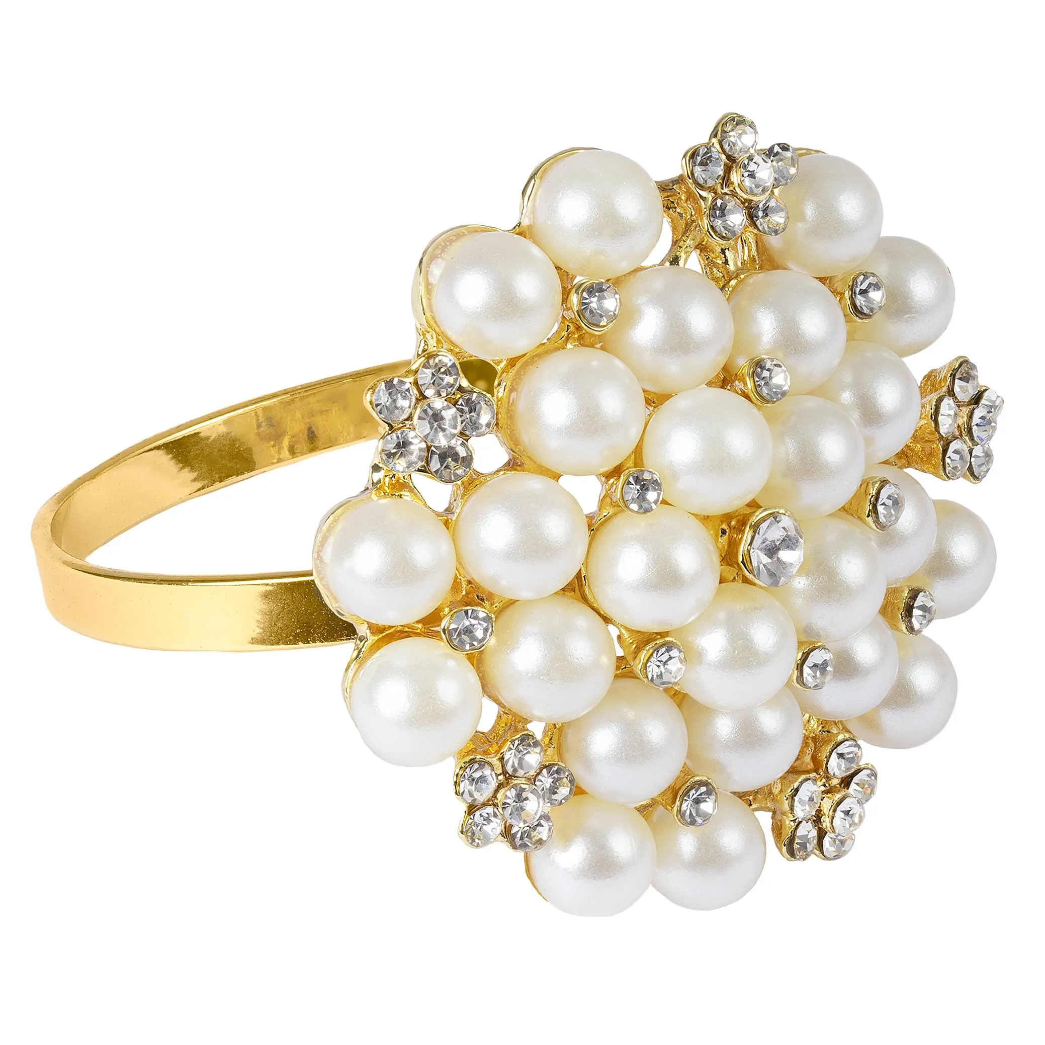 10 pc/pk Pearl and Diamond Cluster Napkin Ring - Gold
