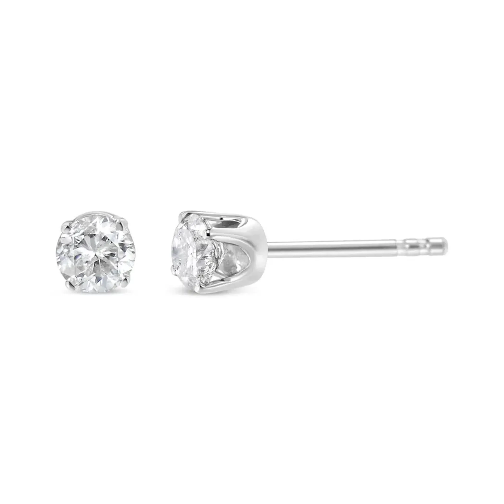 10K White Gold 5/8 Cttw Round Brilliant-Cut Near Colorless Diamond Classic 4-Prong Stud Earrings (H-I Color, I2-I3 Clarity)