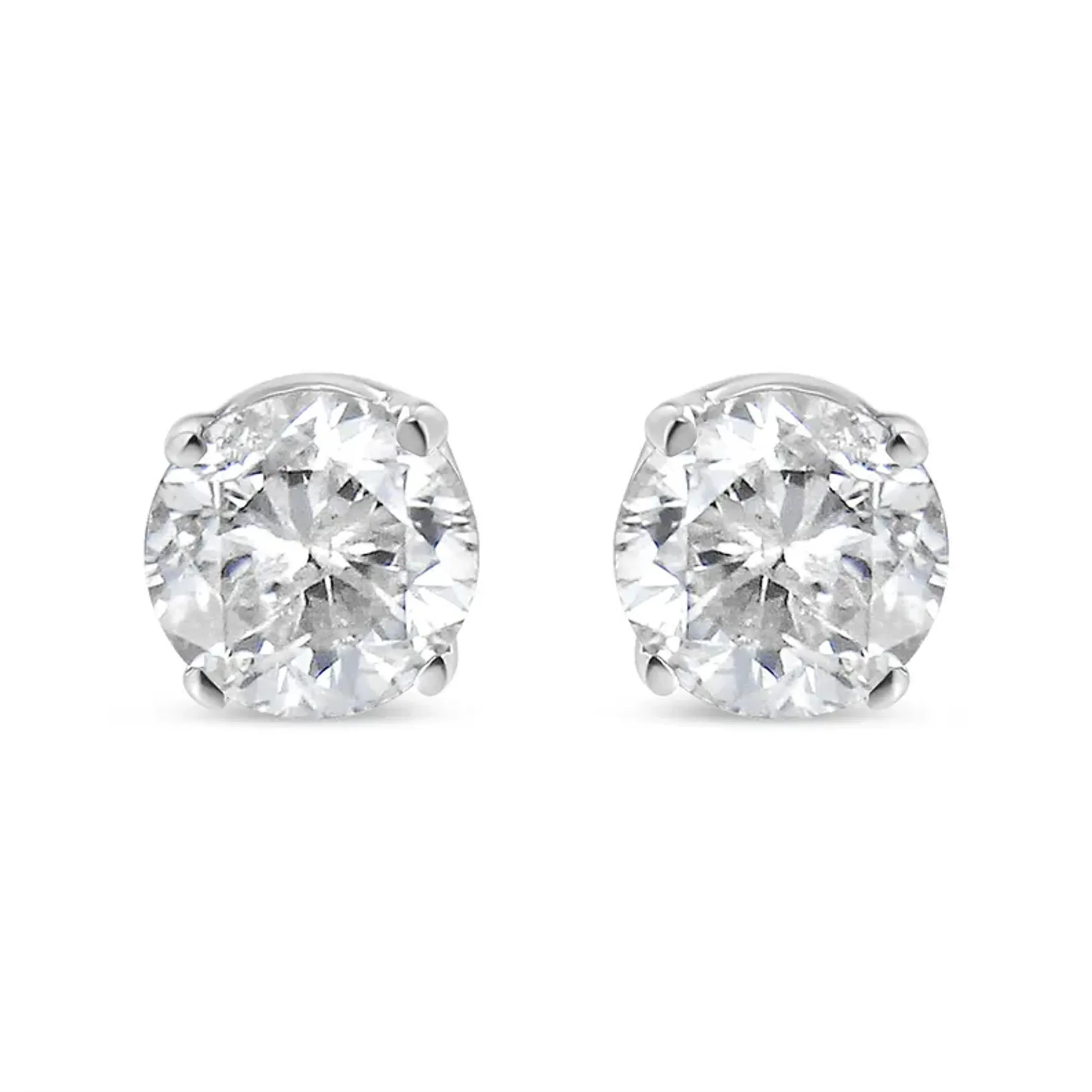 10K White Gold 5/8 Cttw Round Brilliant-Cut Near Colorless Diamond Classic 4-Prong Stud Earrings (H-I Color, I2-I3 Clarity)