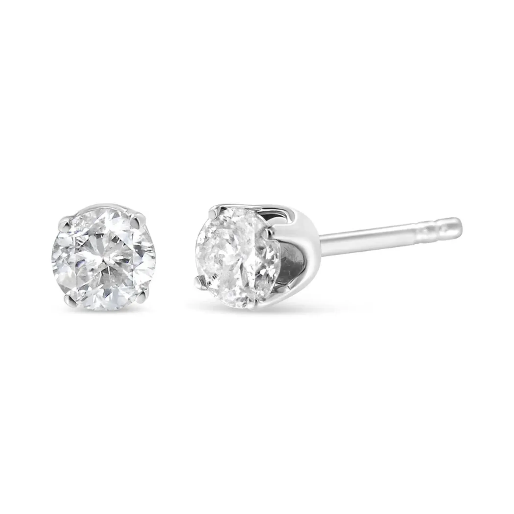 10K White Gold 5/8 Cttw Round Brilliant-Cut Near Colorless Diamond Classic 4-Prong Stud Earrings (H-I Color, I2-I3 Clarity)