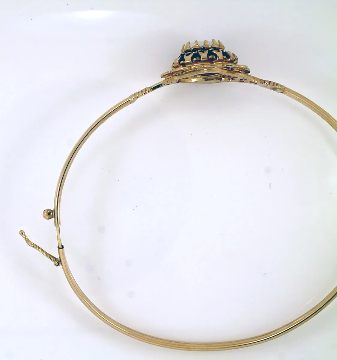 10K YELLOW GOLD OPAL & GARNET JEWELED BANGLE BRACELET VINTAGE ESTATE JEWELRY