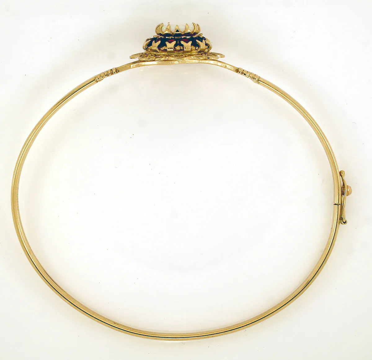 10K YELLOW GOLD OPAL & GARNET JEWELED BANGLE BRACELET VINTAGE ESTATE JEWELRY