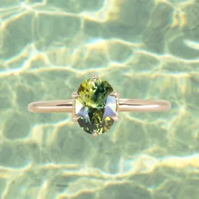 1.25ct Untreated Parti Australian Oval Sapphire Lotus Solitaire in 14k Yellow Gold
