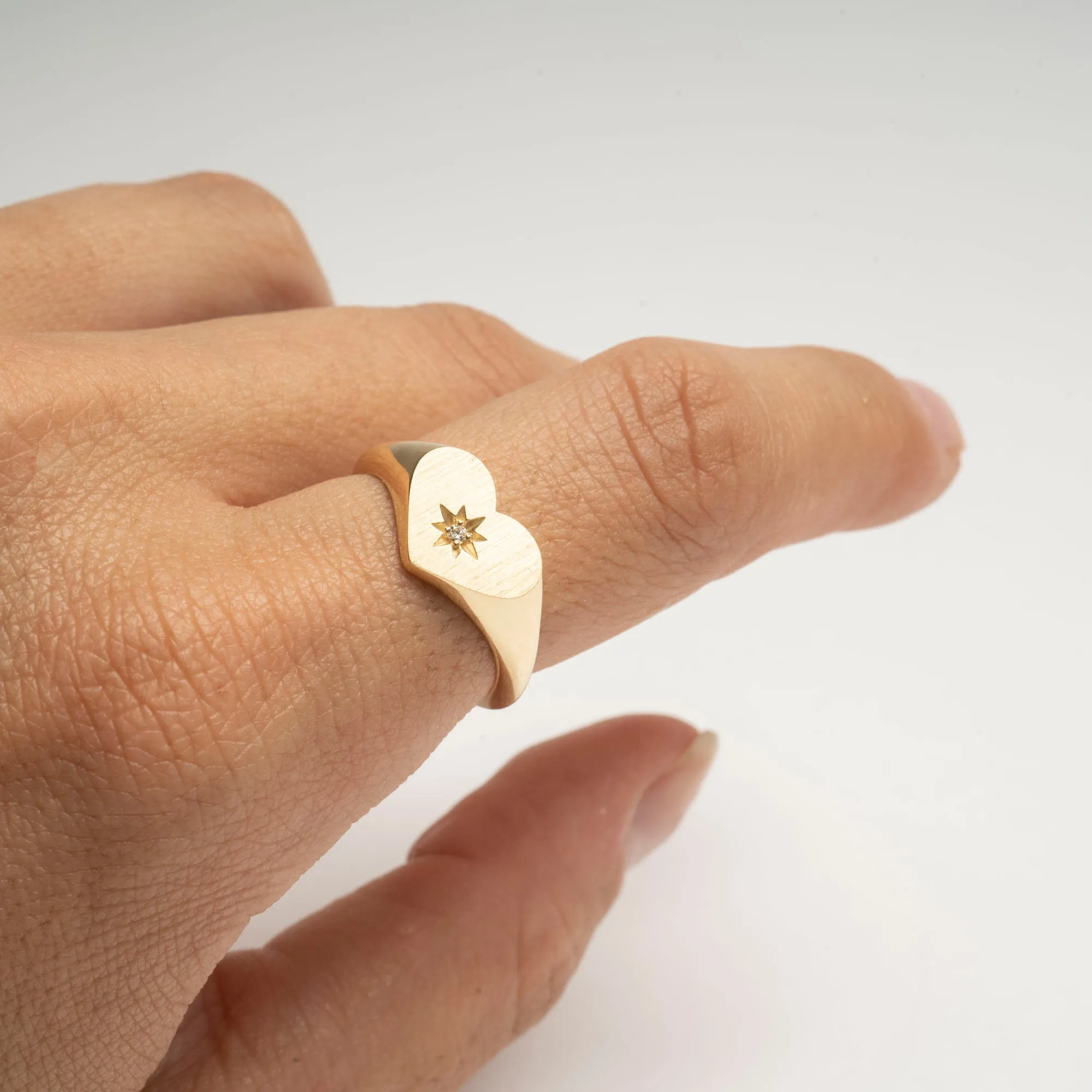 14k Diamond Heart Signet Ring