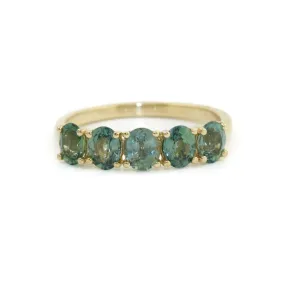 14k Five-Stone Teal Sapphire Band