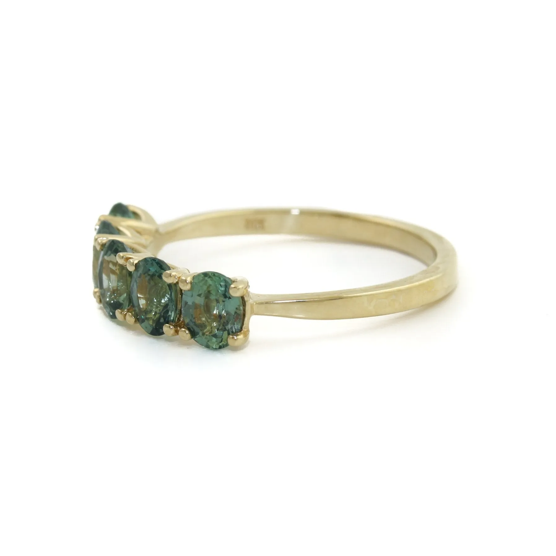 14k Five-Stone Teal Sapphire Band