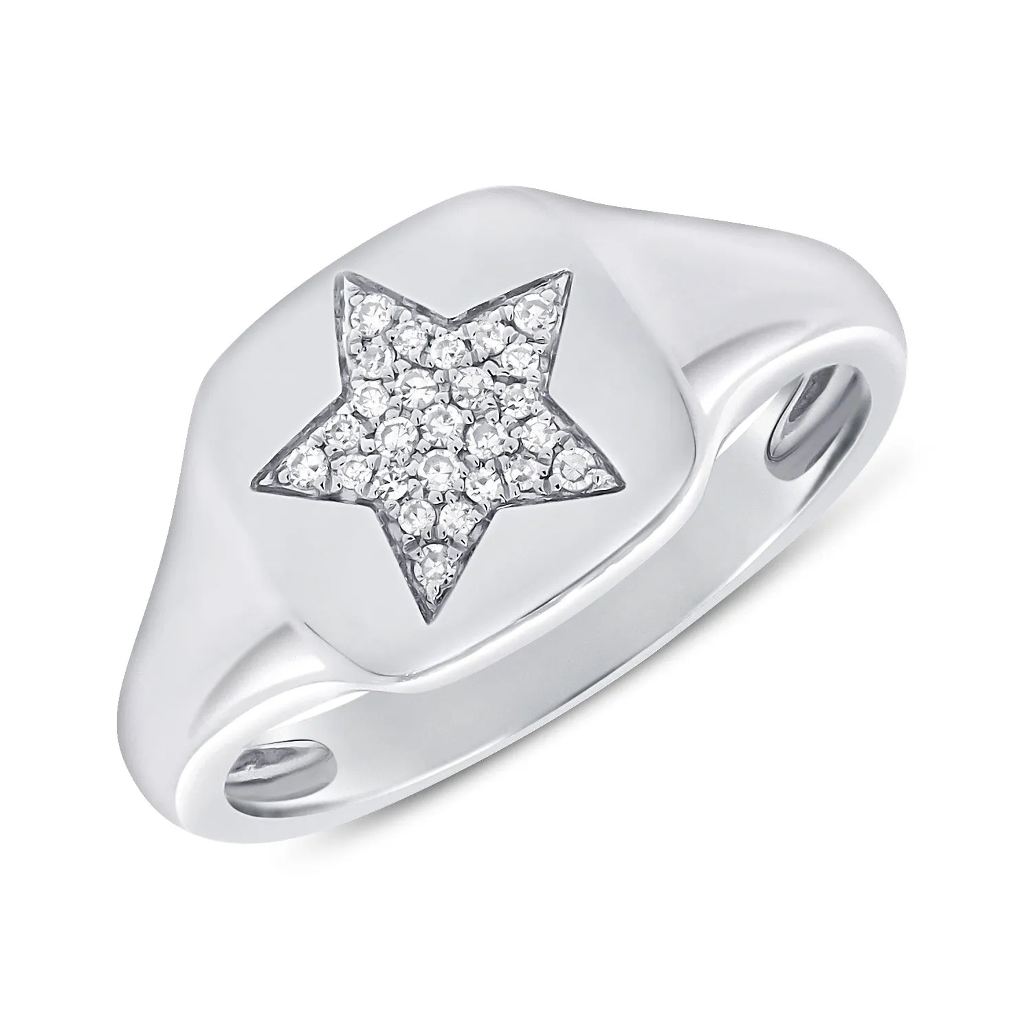 14k Gold & Diamond Star Signet Ring - 0.06ct