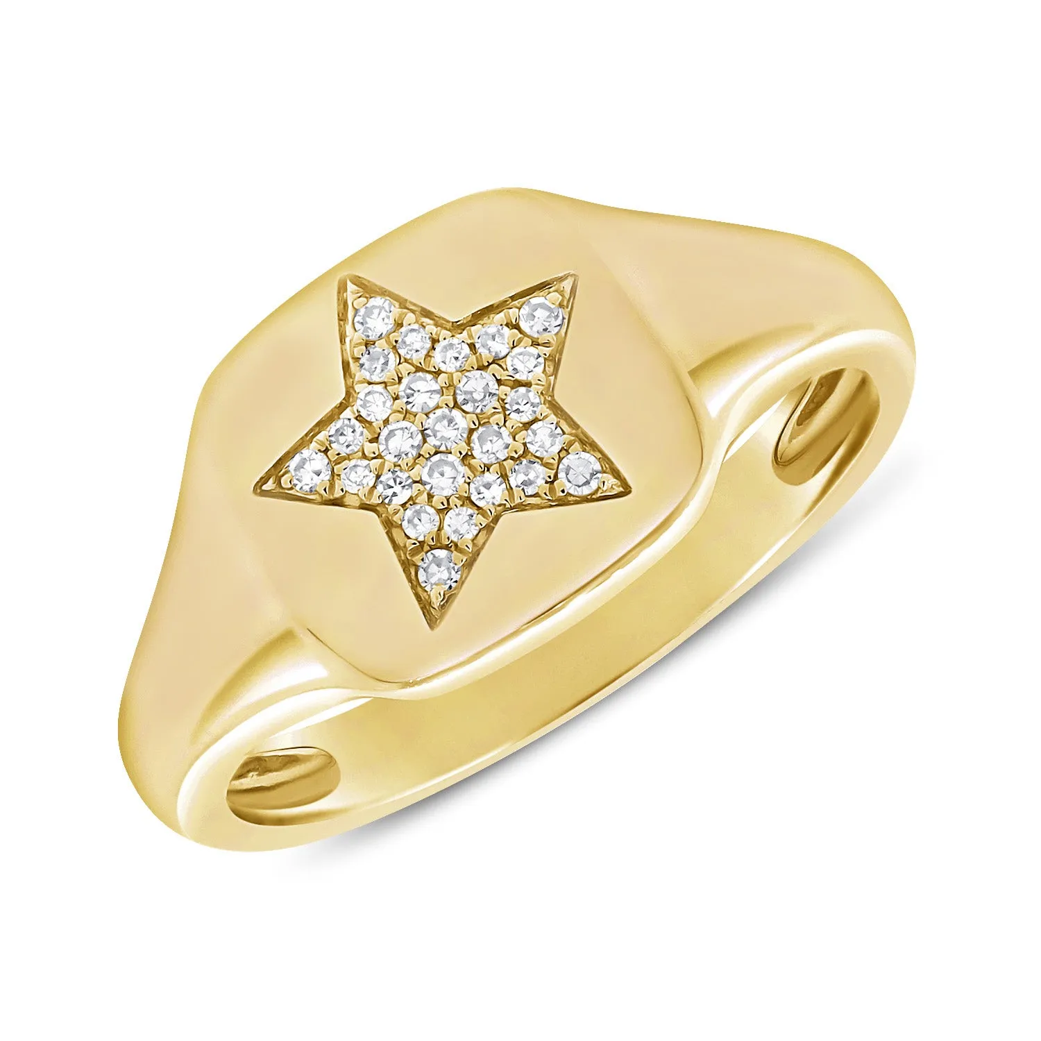 14k Gold & Diamond Star Signet Ring - 0.06ct