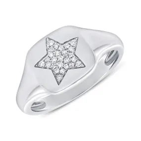 14k Gold & Diamond Star Signet Ring - 0.06ct