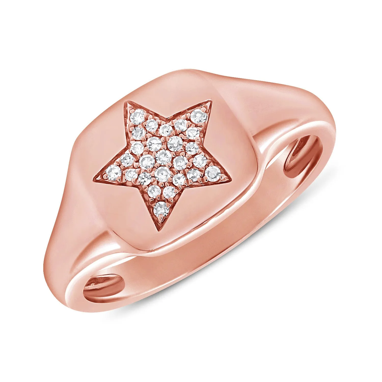 14k Gold & Diamond Star Signet Ring - 0.06ct
