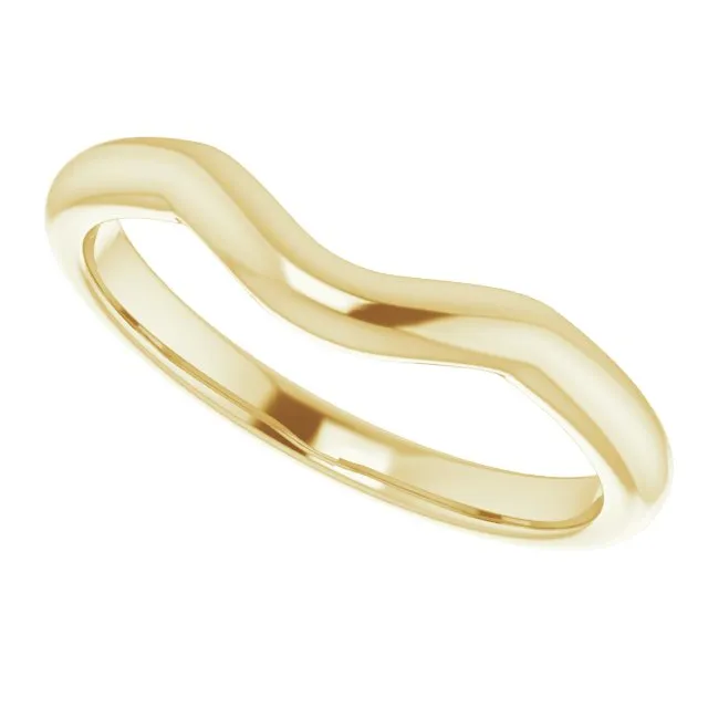 14K Gold Curved Form-Fitting 2.25 mm Wide Wedding Band For Round Solitaire Engagement Ring