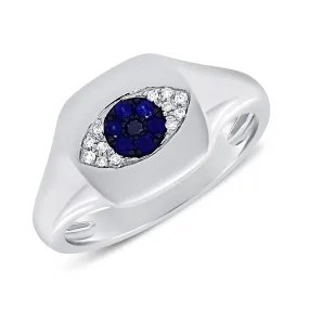 14k Gold Diamond & Sapphire Evil Eye Ring