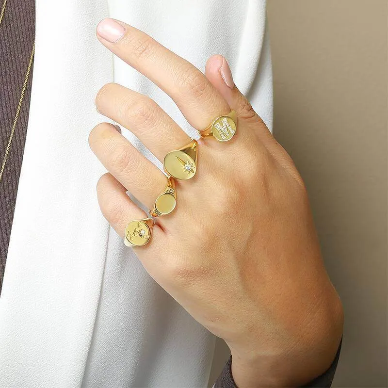 14K Gold Diamond Initial Signet Ring