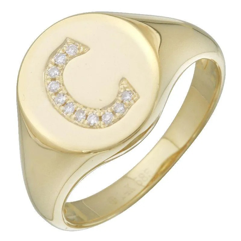 14K Gold Diamond Initial Signet Ring