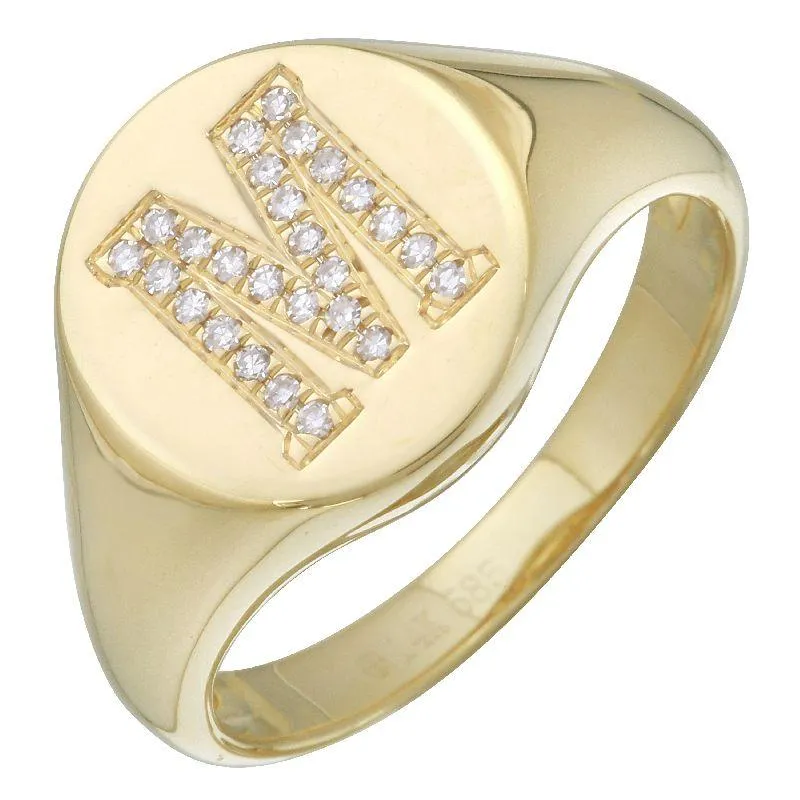 14K Gold Diamond Initial Signet Ring