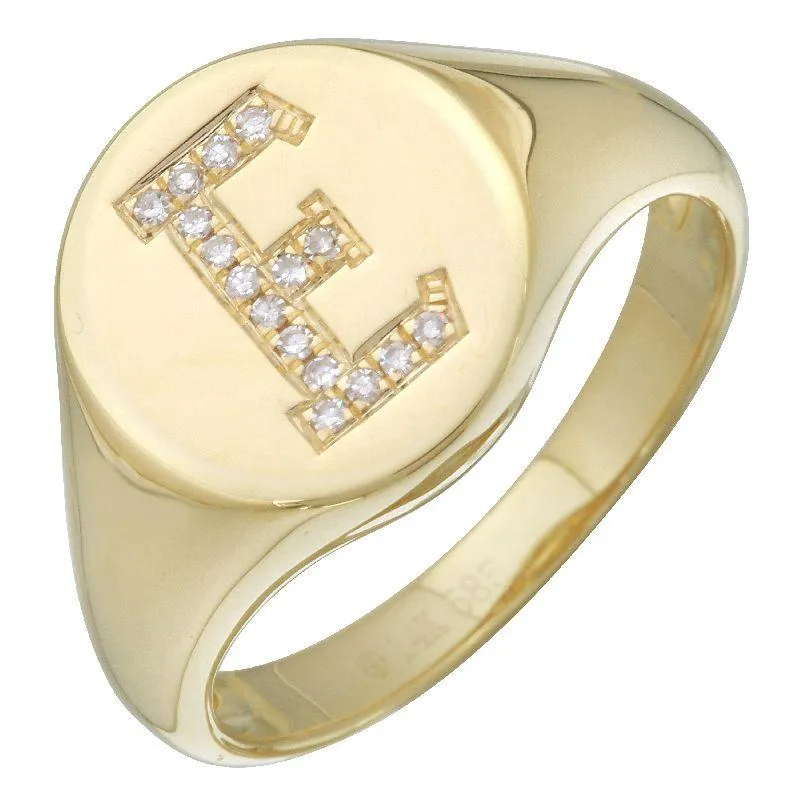 14K Gold Diamond Initial Signet Ring
