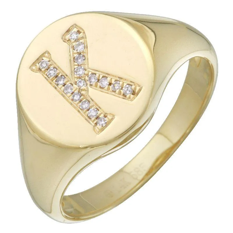 14K Gold Diamond Initial Signet Ring