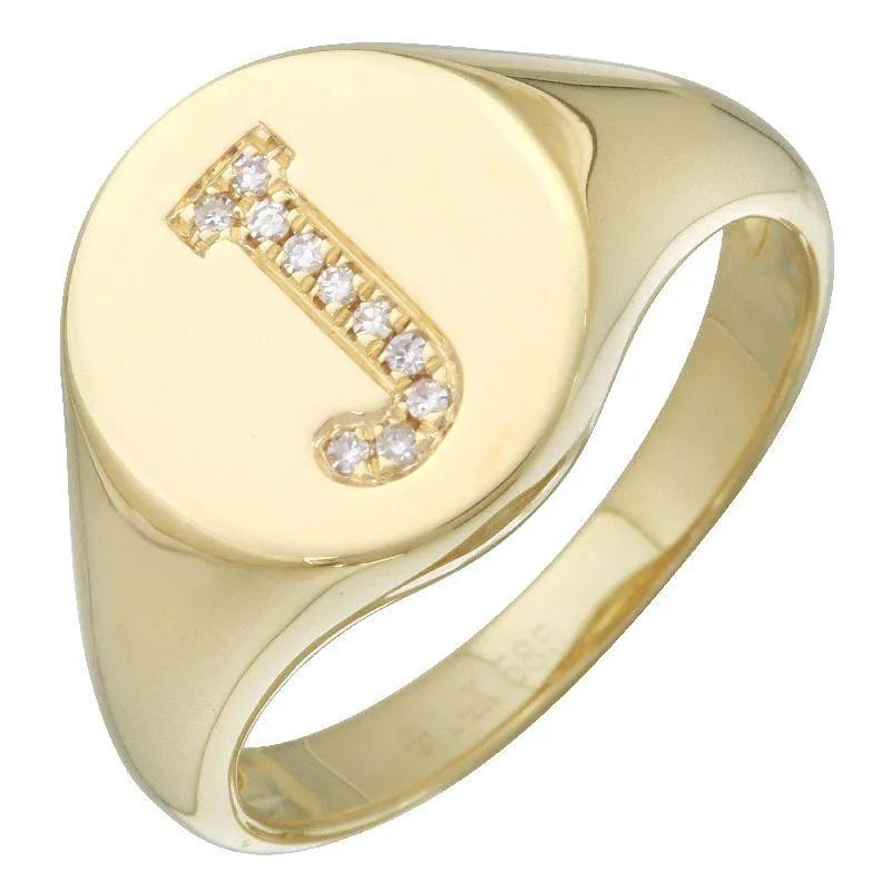 14K Gold Diamond Initial Signet Ring