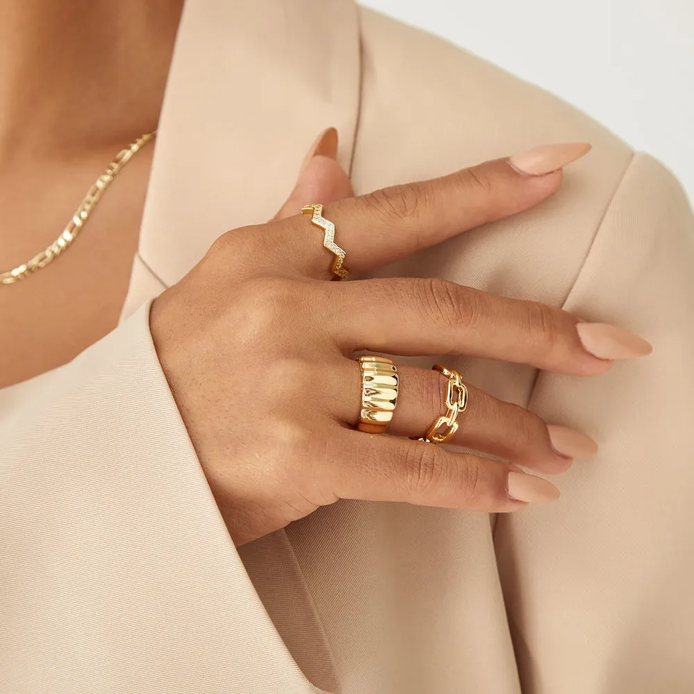 14K Gold Plated Stackable Chunky Gold Ring Set for Women-3Pcs