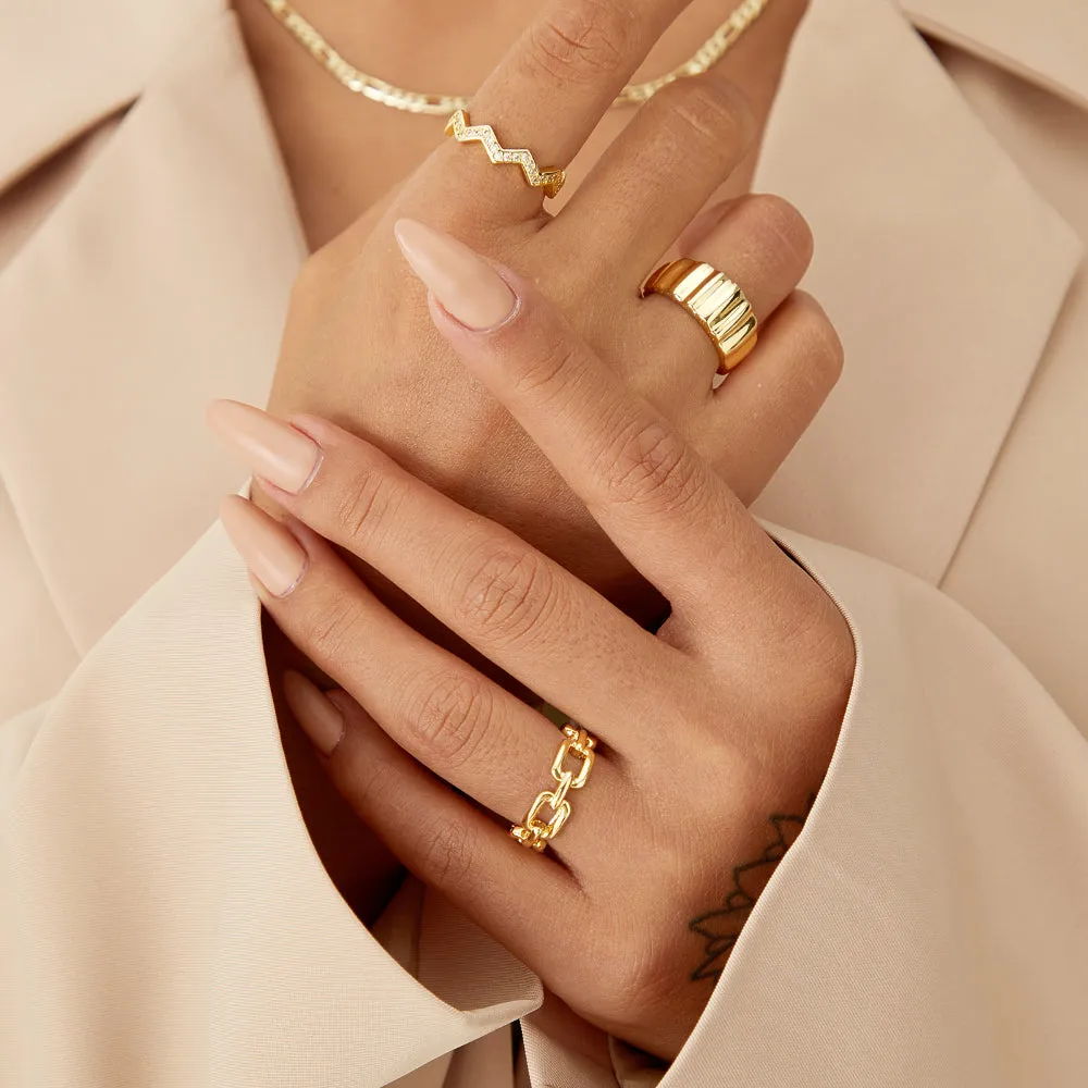 14K Gold Plated Stackable Chunky Gold Ring Set for Women-3Pcs