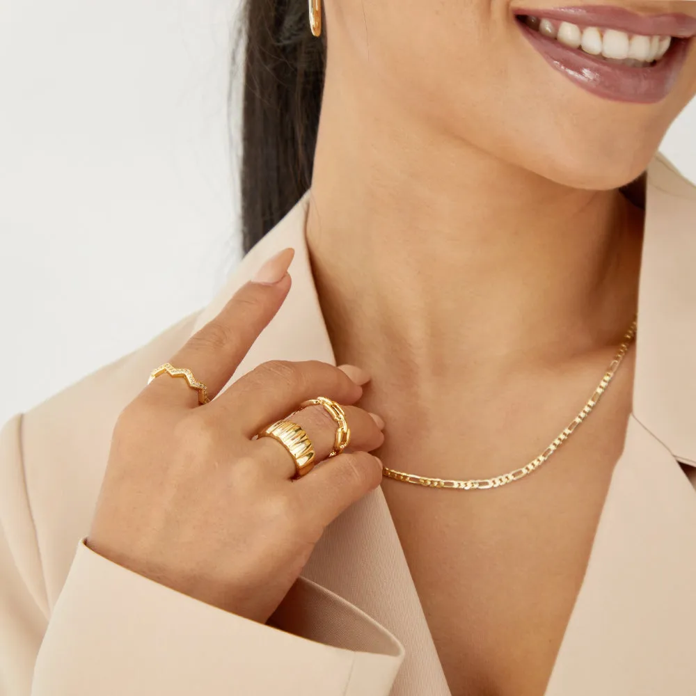 14K Gold Plated Stackable Chunky Gold Ring Set for Women-3Pcs