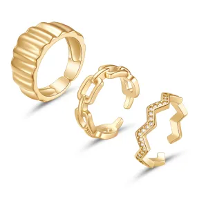 14K Gold Plated Stackable Chunky Gold Ring Set for Women-3Pcs