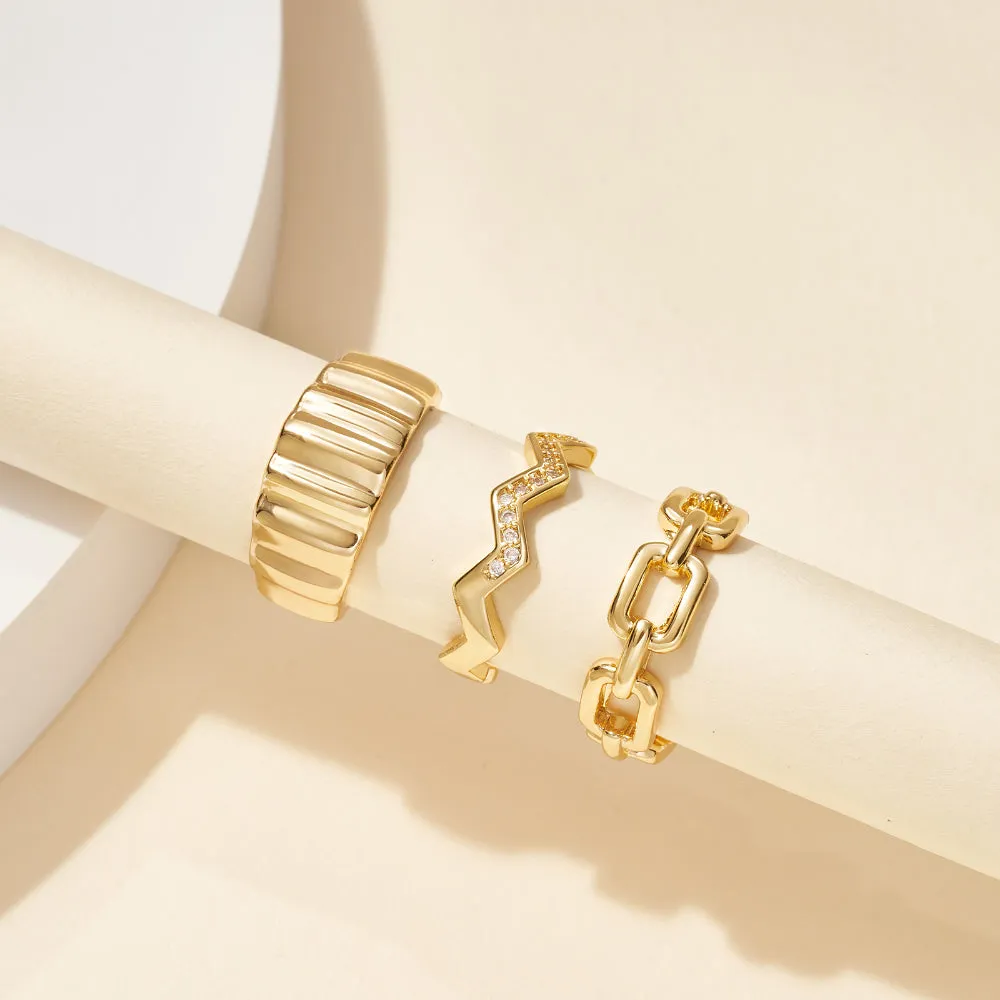 14K Gold Plated Stackable Chunky Gold Ring Set for Women-3Pcs