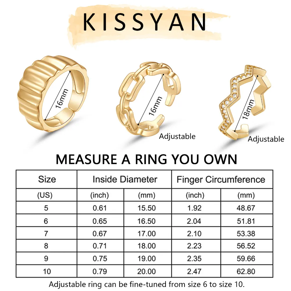 14K Gold Plated Stackable Chunky Gold Ring Set for Women-3Pcs
