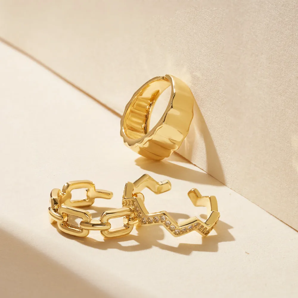 14K Gold Plated Stackable Chunky Gold Ring Set for Women-3Pcs