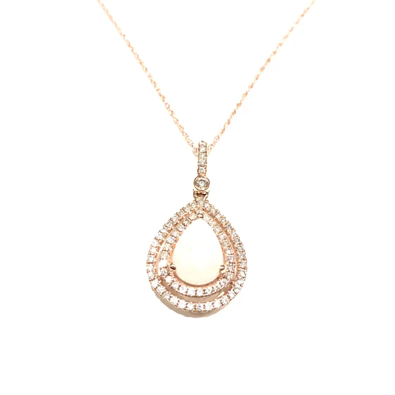 14k Rose Gold 1.60ctw Opal and Diamond Halo Pendant