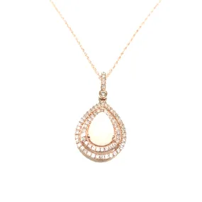 14k Rose Gold 1.60ctw Opal and Diamond Halo Pendant