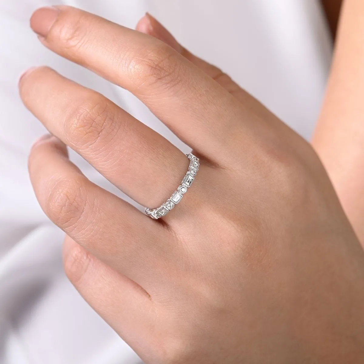 14K White Gold Baguette and Round Diamond Eternity Ring - LR4380W44JJ