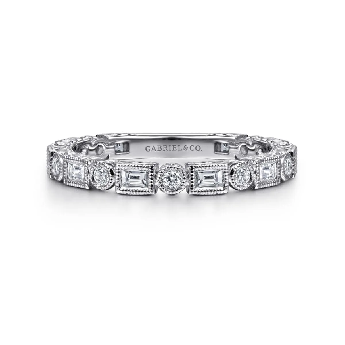 14K White Gold Baguette and Round Diamond Eternity Ring - LR4380W44JJ