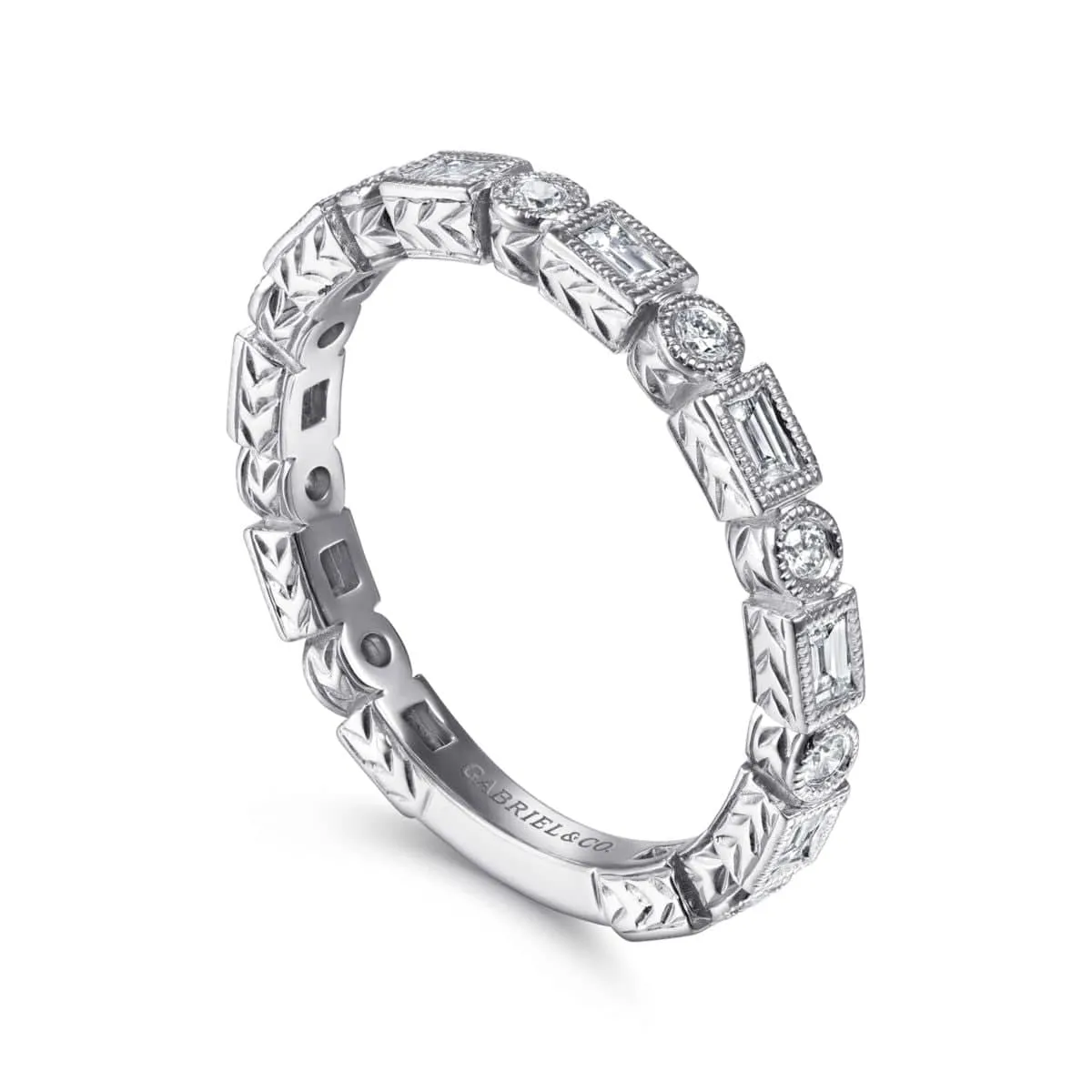 14K White Gold Baguette and Round Diamond Eternity Ring - LR4380W44JJ