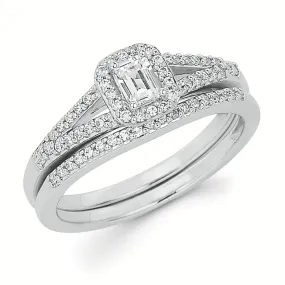 14K White Gold Emerald Cut Center Engagment Ring with Split Shank