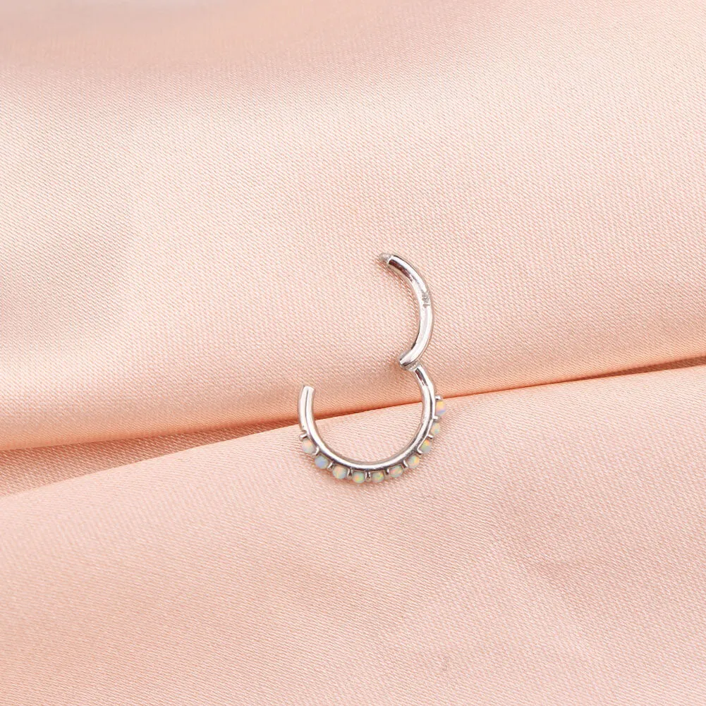 14K White Gold Helix Hoop Opal 16G Daith Hinged Hoop