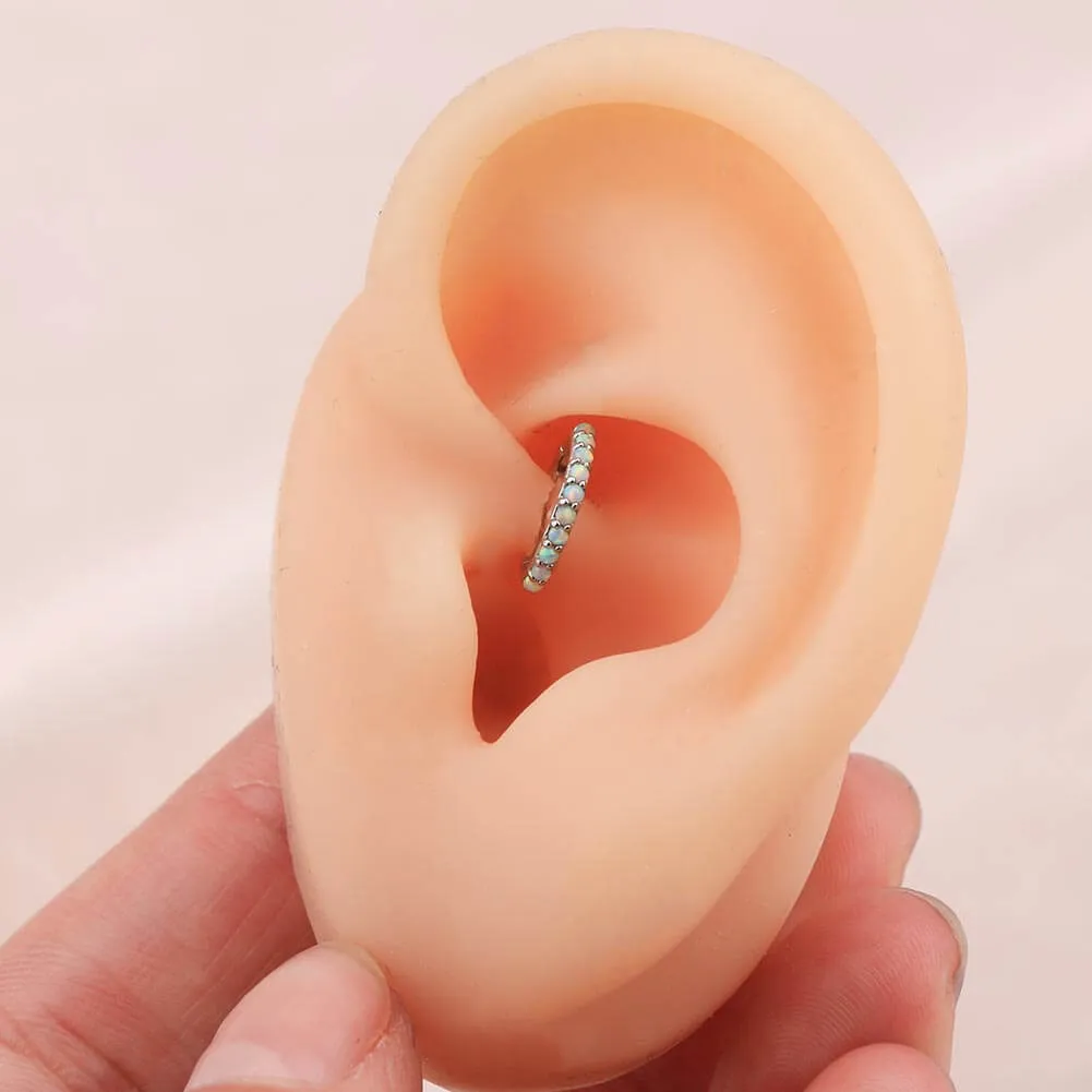 14K White Gold Helix Hoop Opal 16G Daith Hinged Hoop