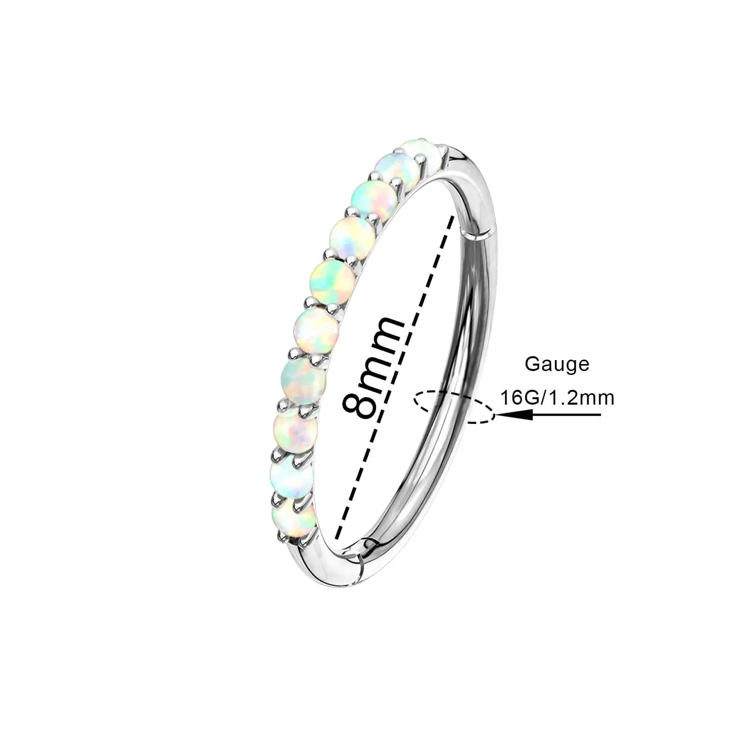 14K White Gold Helix Hoop Opal 16G Daith Hinged Hoop