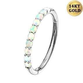 14K White Gold Helix Hoop Opal 16G Daith Hinged Hoop